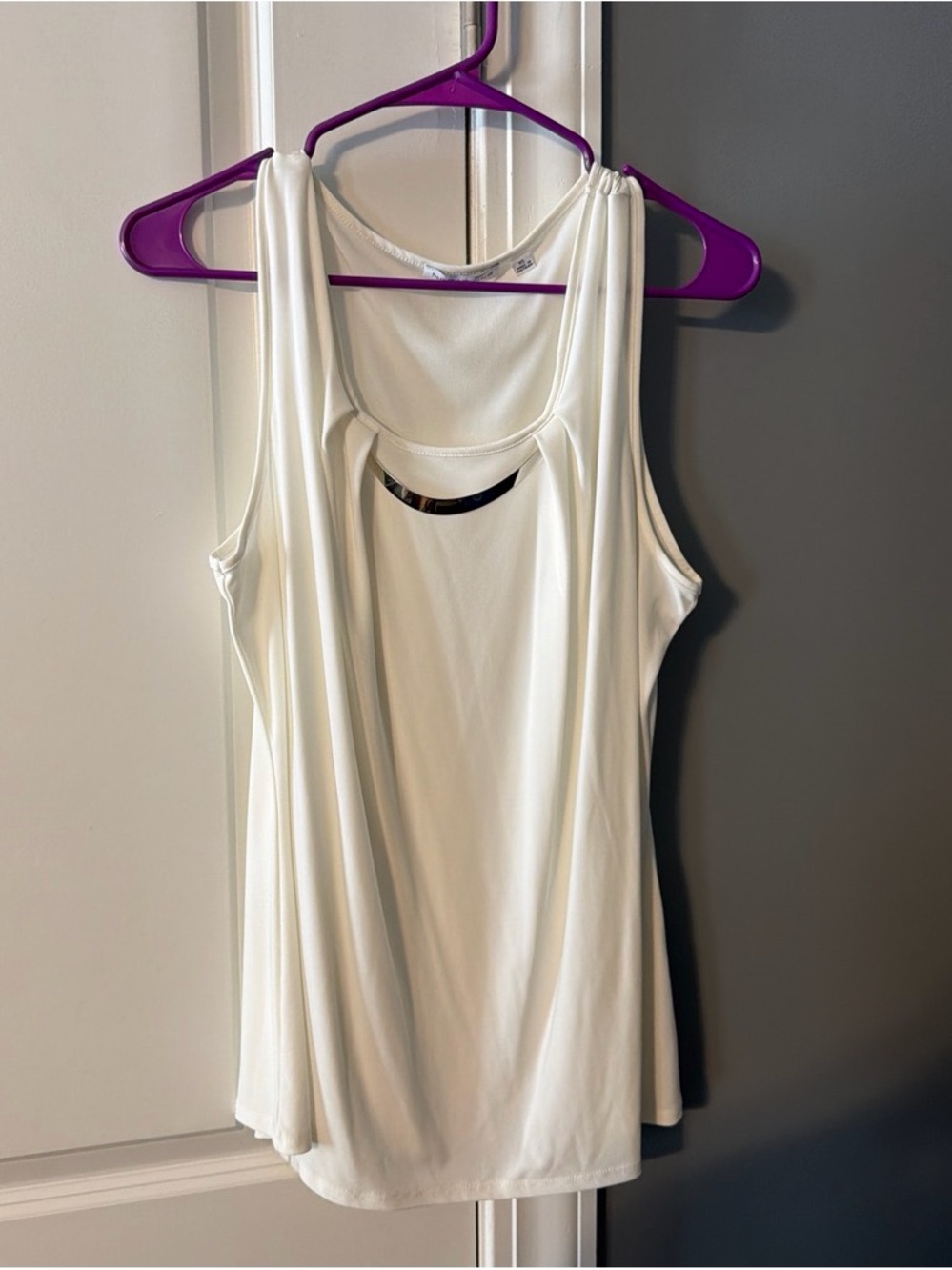 Notations White Scoop-Neck Tank Top with Metal Accent
